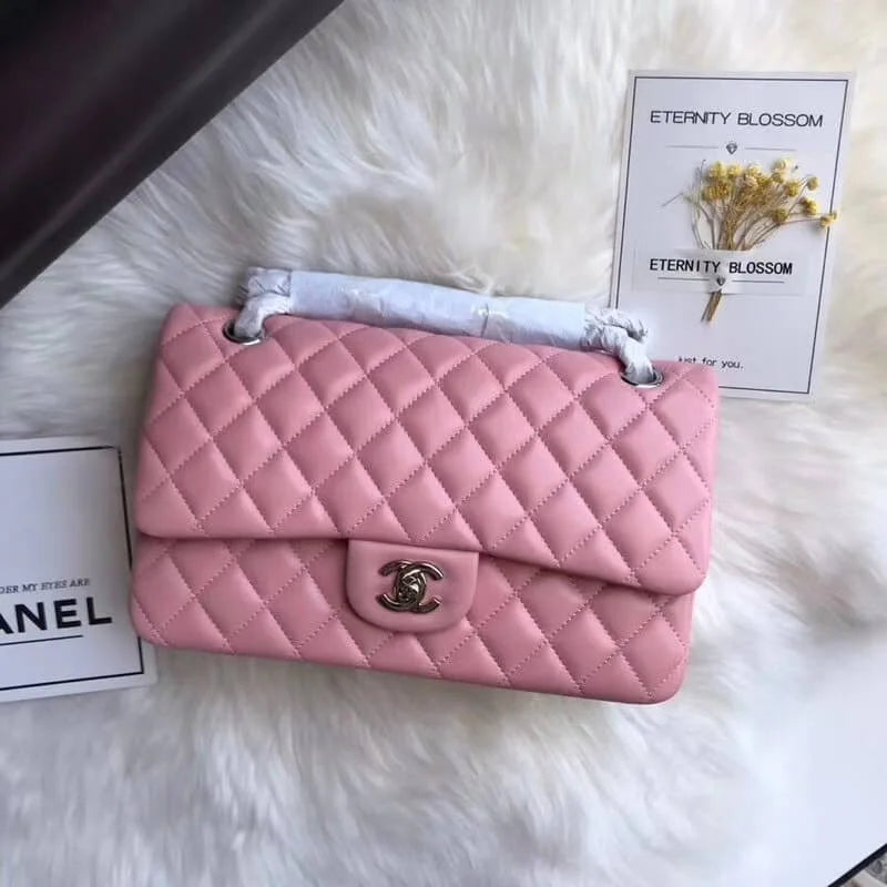 Pink Lambskin Leather Flap Bag Q474
