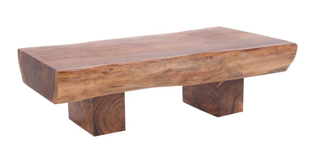 Brown Wood Live Edge Coffee Table with Block Style Base K772