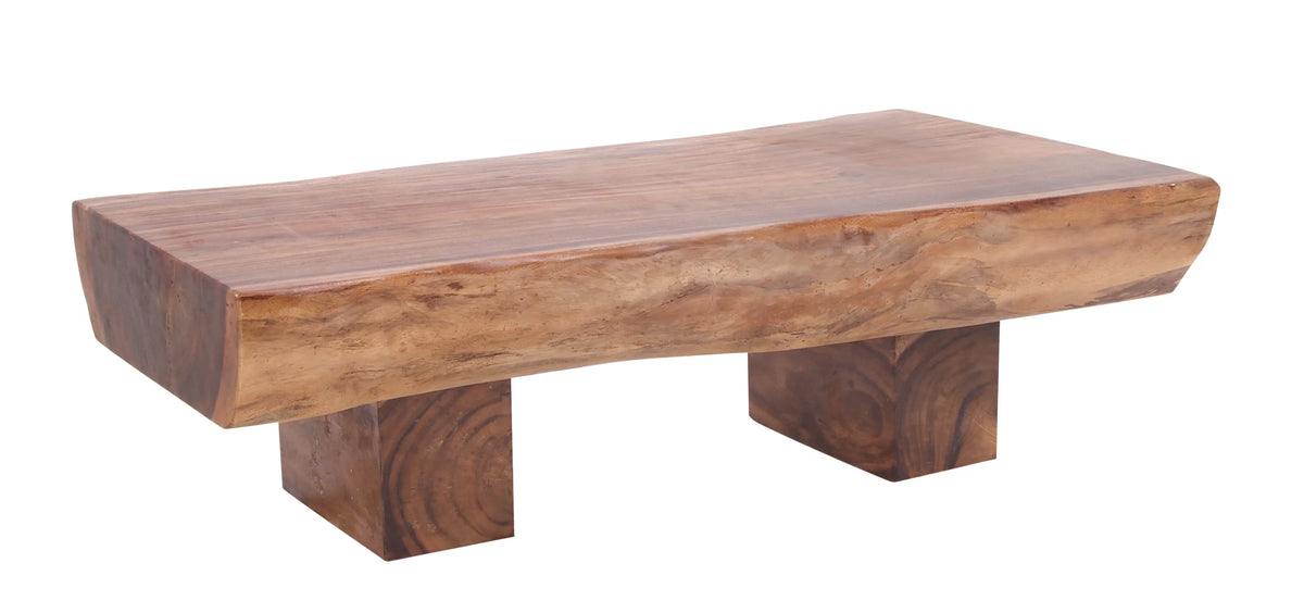 Brown Wood Live Edge Coffee Table with Block Style Base K772