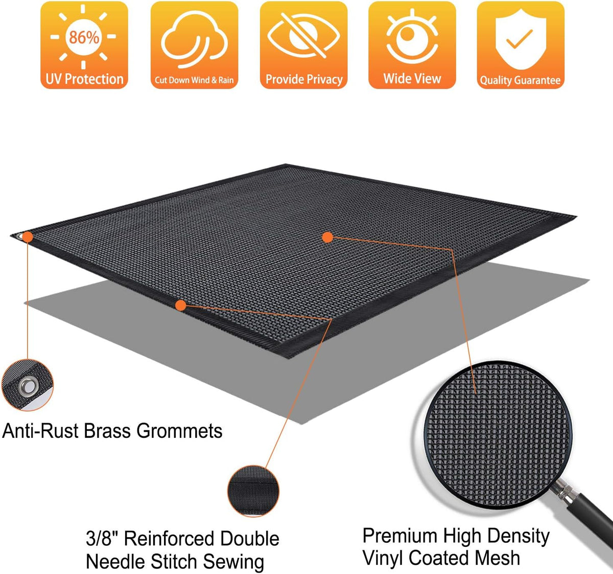 RV Awning Sun Shade Screen with Zipper 15' x 9' Black Mesh J861