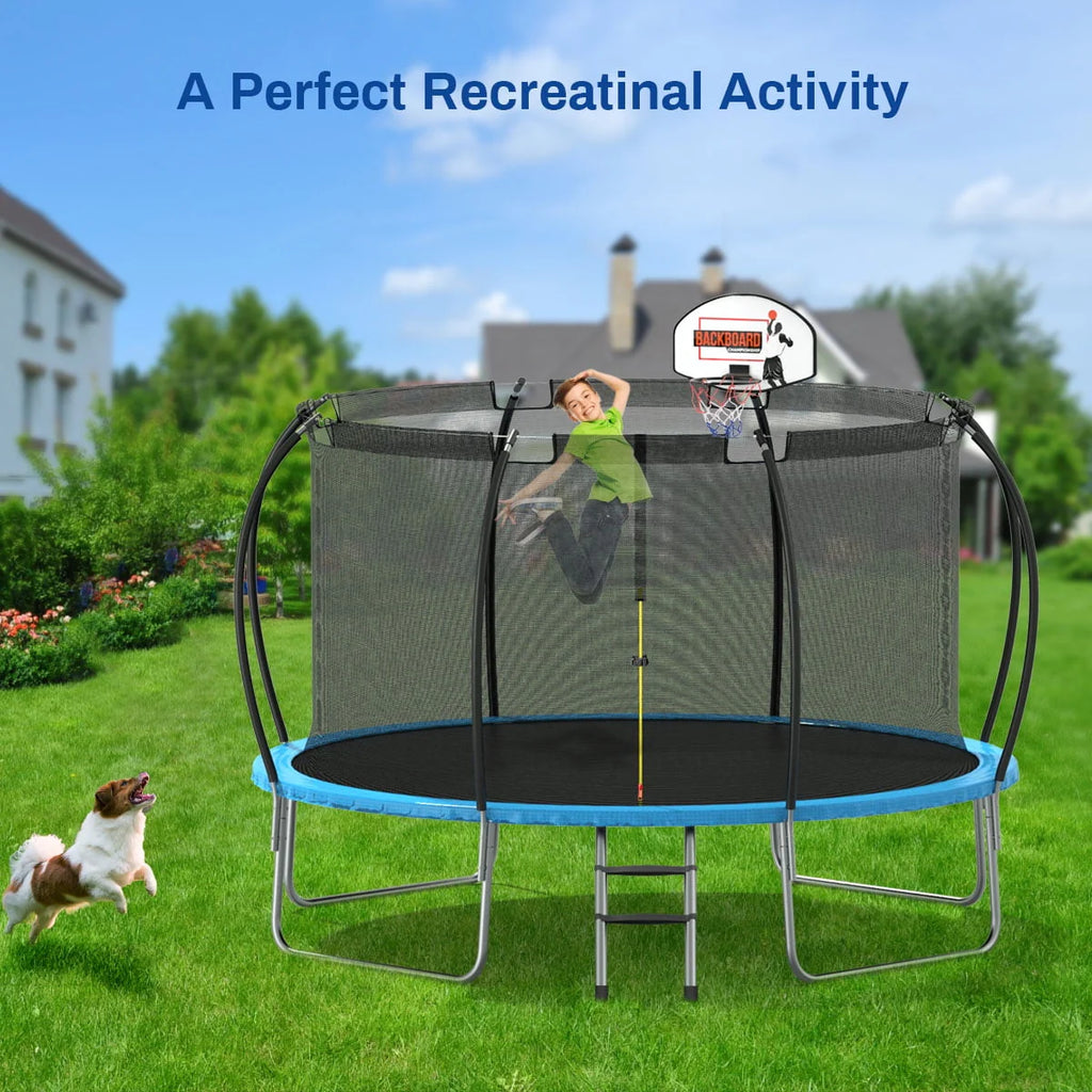 12 ft Trampoline with Enclosure and Basketball Hoop C739716
