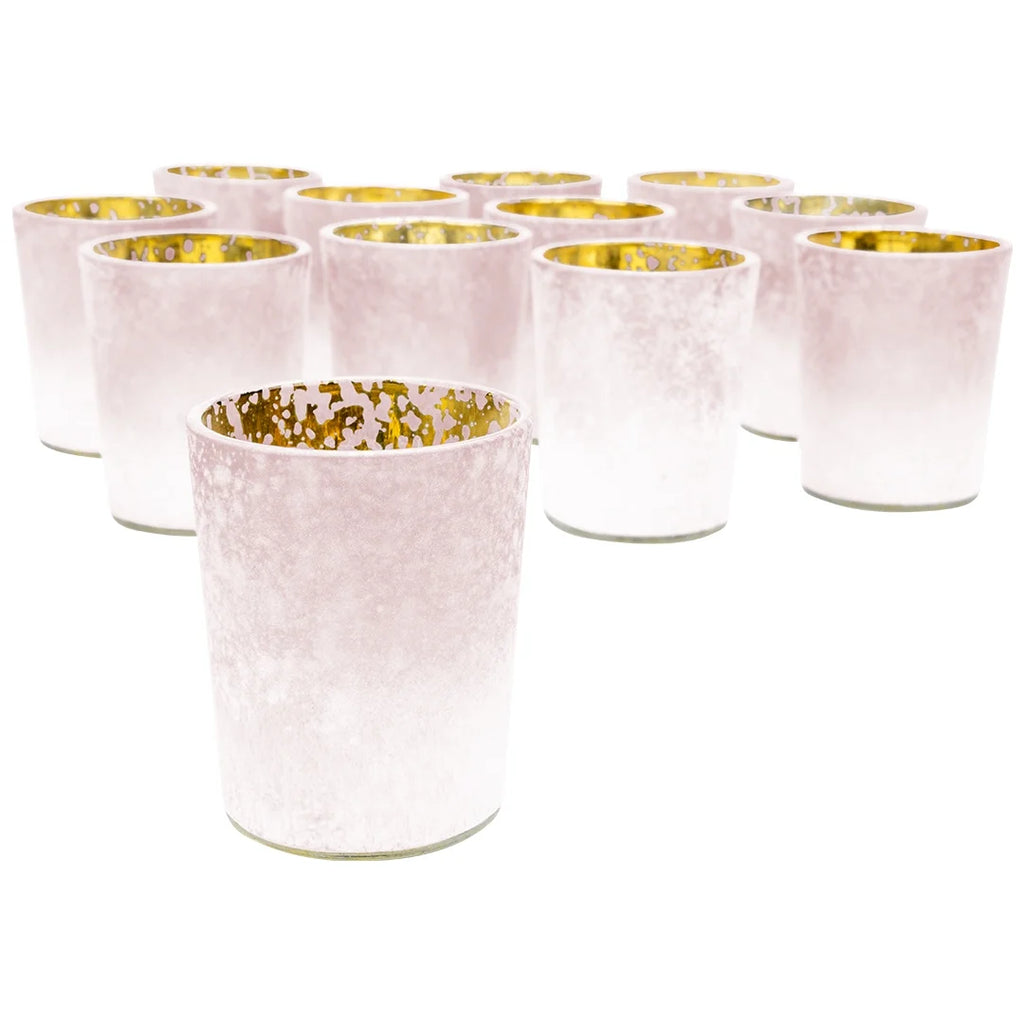 Pink Frosted Ombre Mercury Glass Votive Candle Holders Set of 12 W8685