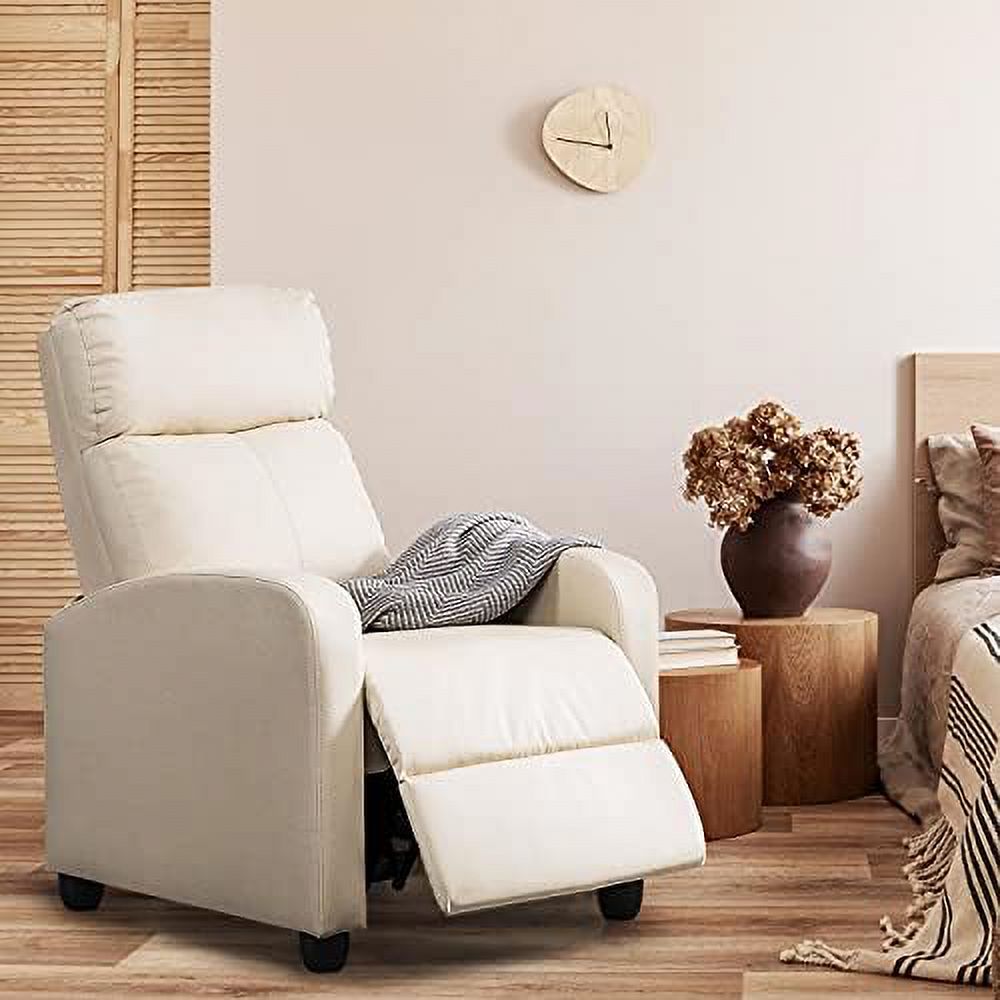 Beige PU Leather Reclining Single Sofa S6414