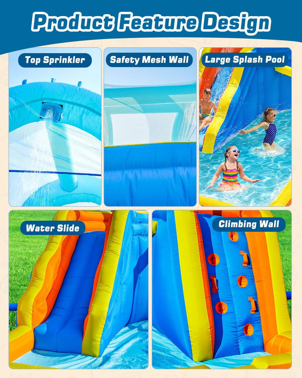 Kids Inflatable Water Slide Park with Blower, Climbing Wall, Splash Pool and Sprinkler K8665