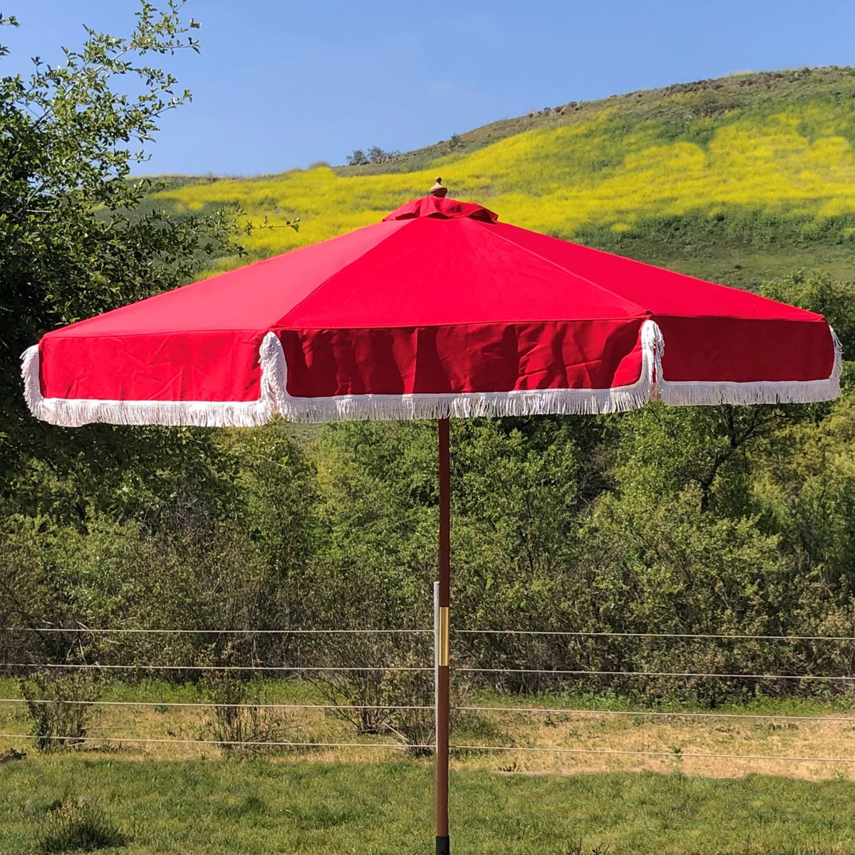 Red 9ft 6 Ribs Replacement Umbrella Canopy with Fringed Valance M273496