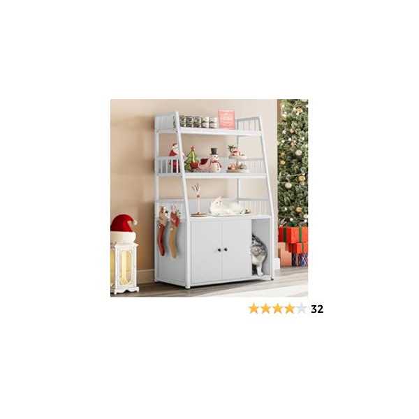 Cat Litter Box Enclosure with Storage Shelves Wooden Hidden Cat Cabinet R49864
