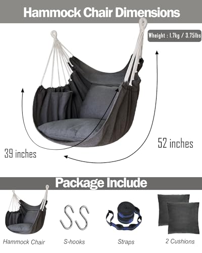Hanging Cotton Hammock Chair with 2 Cushions P56130