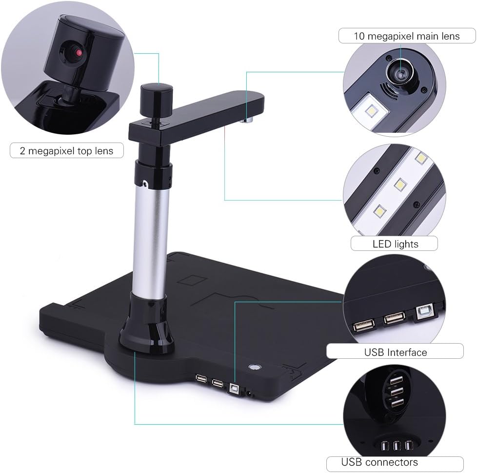 Adjustable Dual Lens Document Scanner with OCR Function LED Light A93401