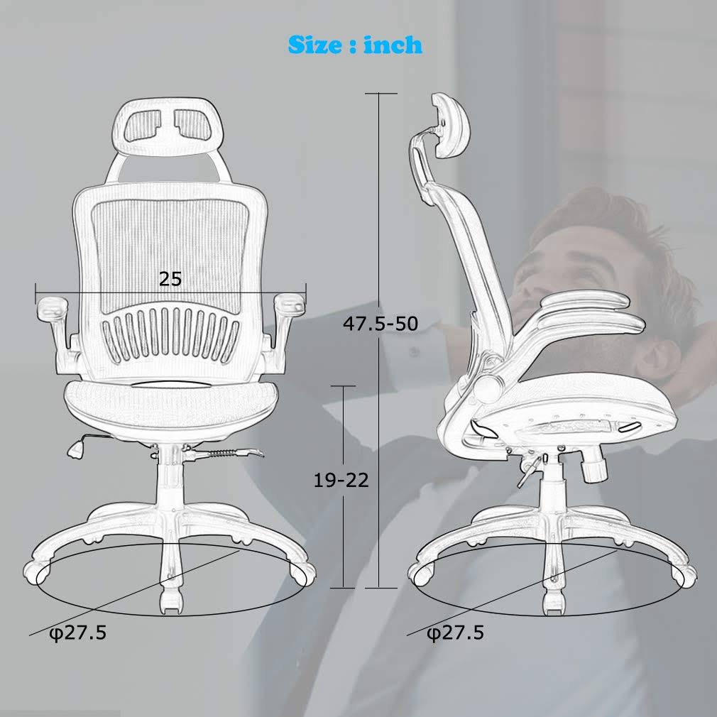 Mesh Executive Chair High Back with Adjustable Headrest and Padded Flip-Up Arms X111