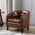 Brown PU Leather Tufted Barrel Chair F447