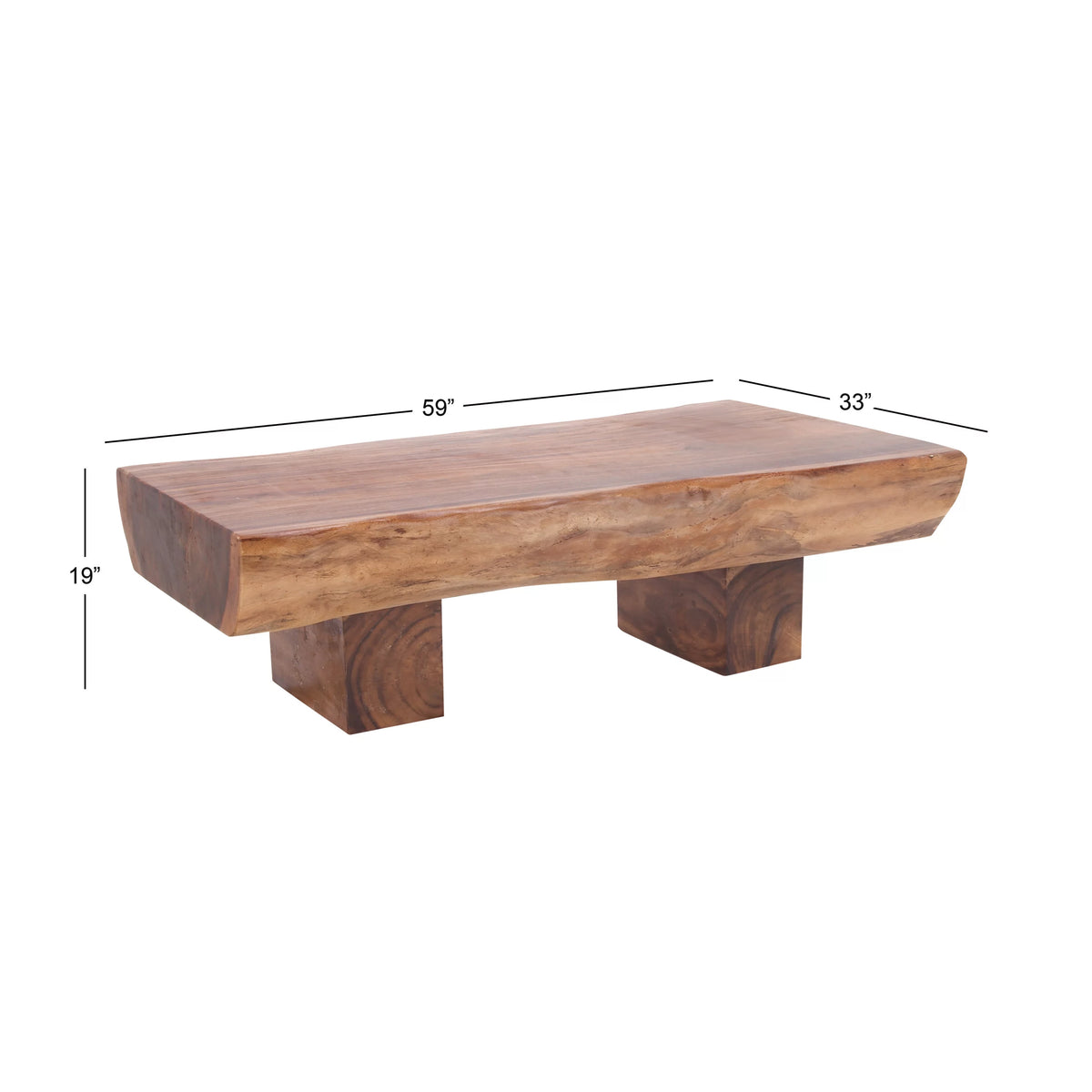 Brown Wood Live Edge Coffee Table with Block Style Base K772