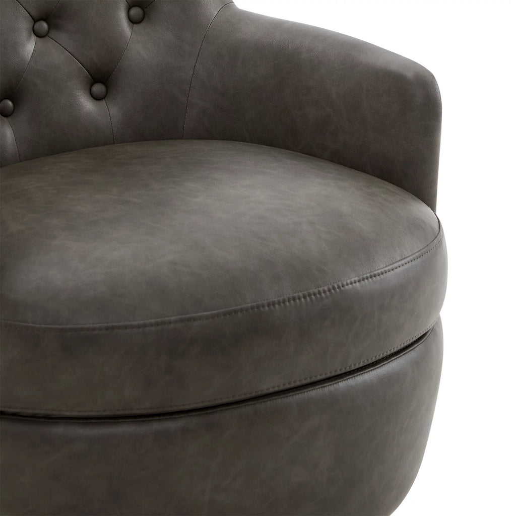 Dark Gray Faux Leather Swivel Barrel Accent Chair C752