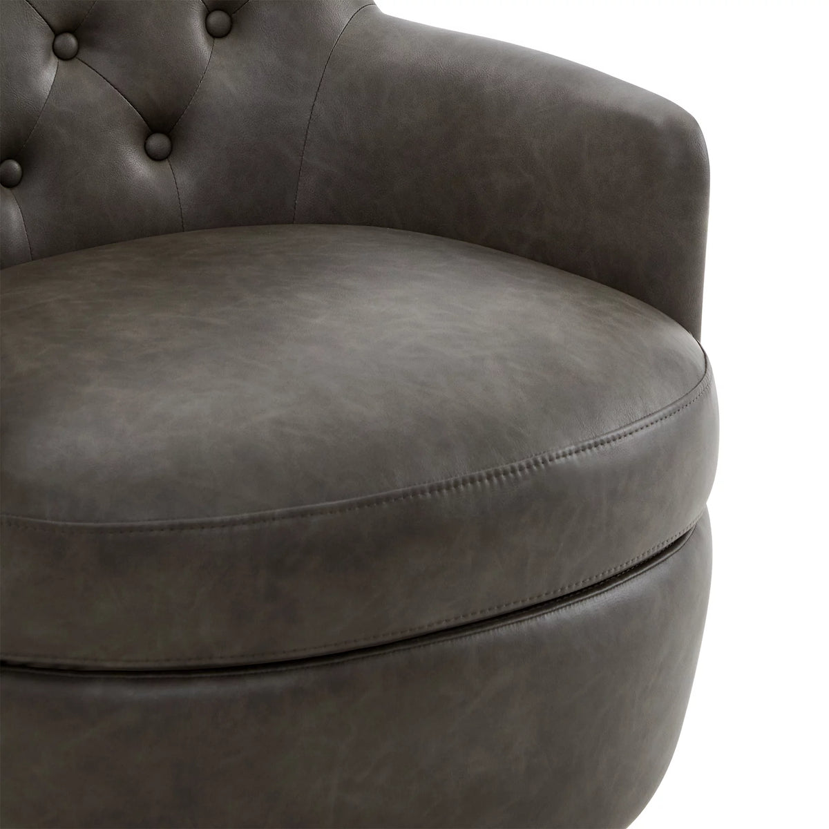 Dark Gray Faux Leather Swivel Barrel Accent Chair C752