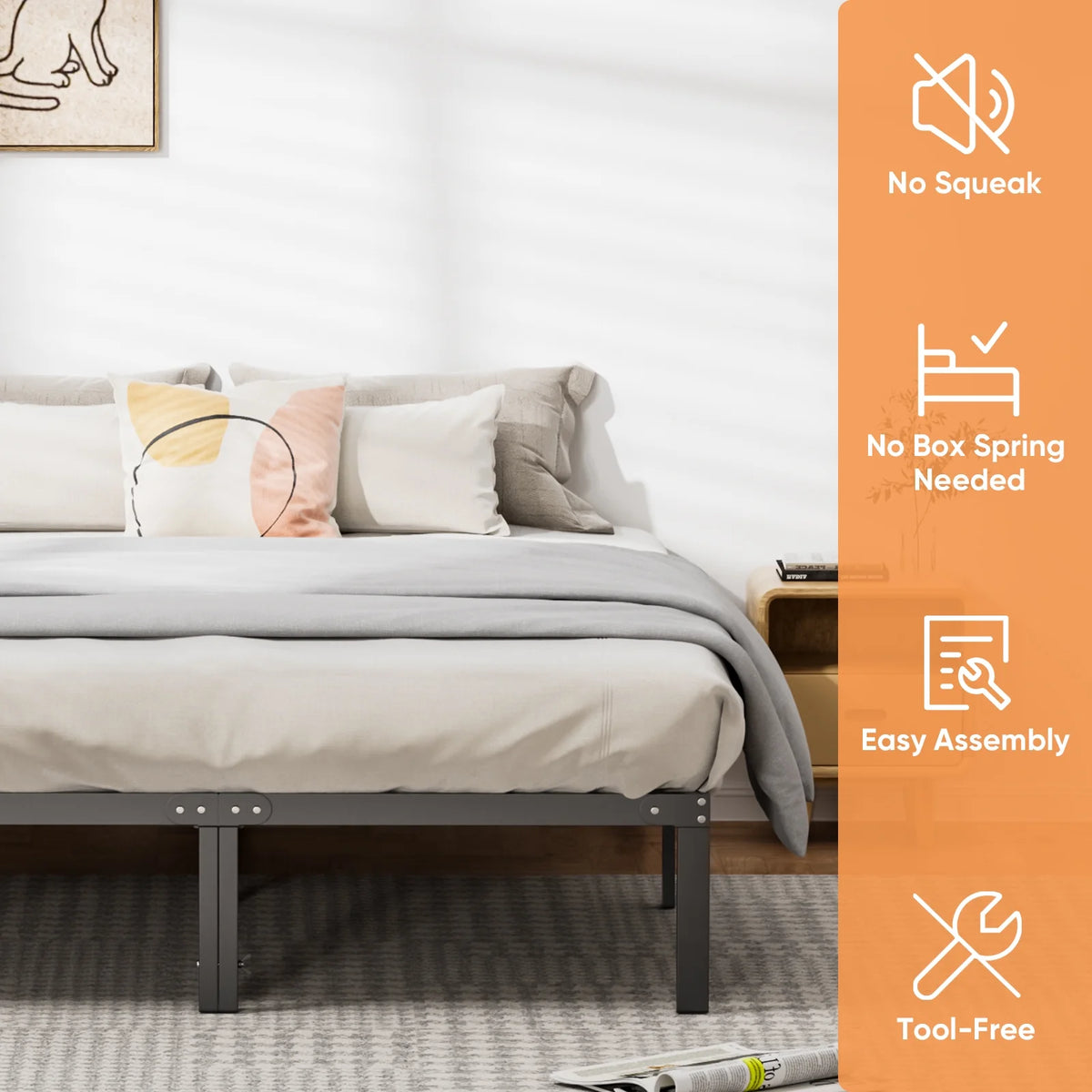 Queen Size Black Metal Platform Bed Frame W5402
