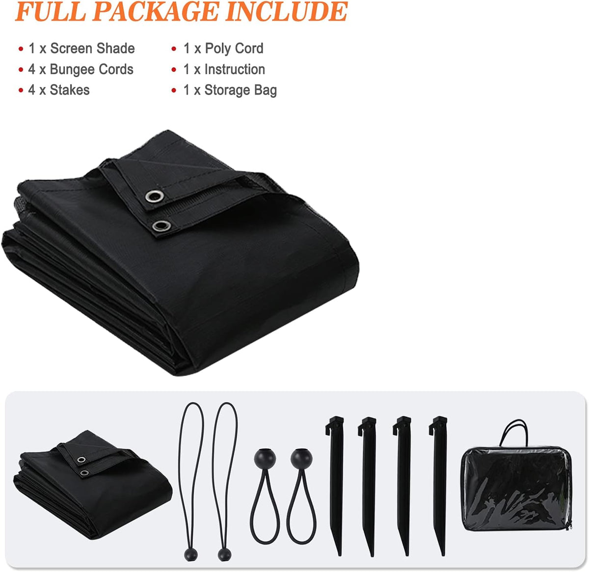 RV Awning Sun Shade Screen with Zipper 15' x 9' Black Mesh J861