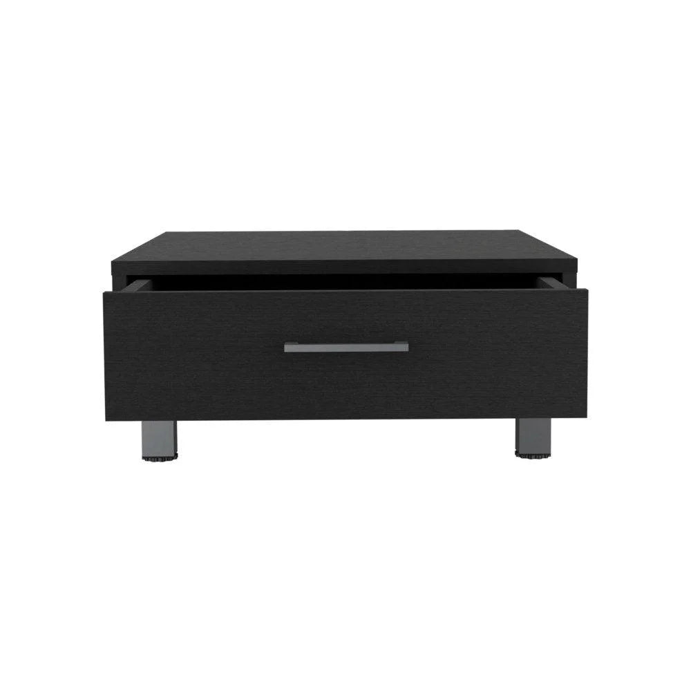 Black Coffee Table with Drawer and Metal Handles W6835