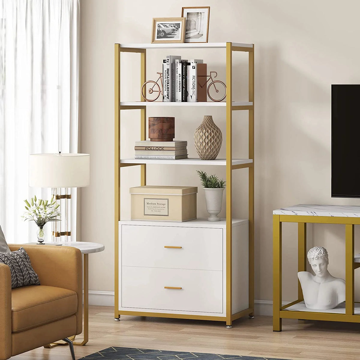 4-Tier Bookshelf with 2 Drawers I8103