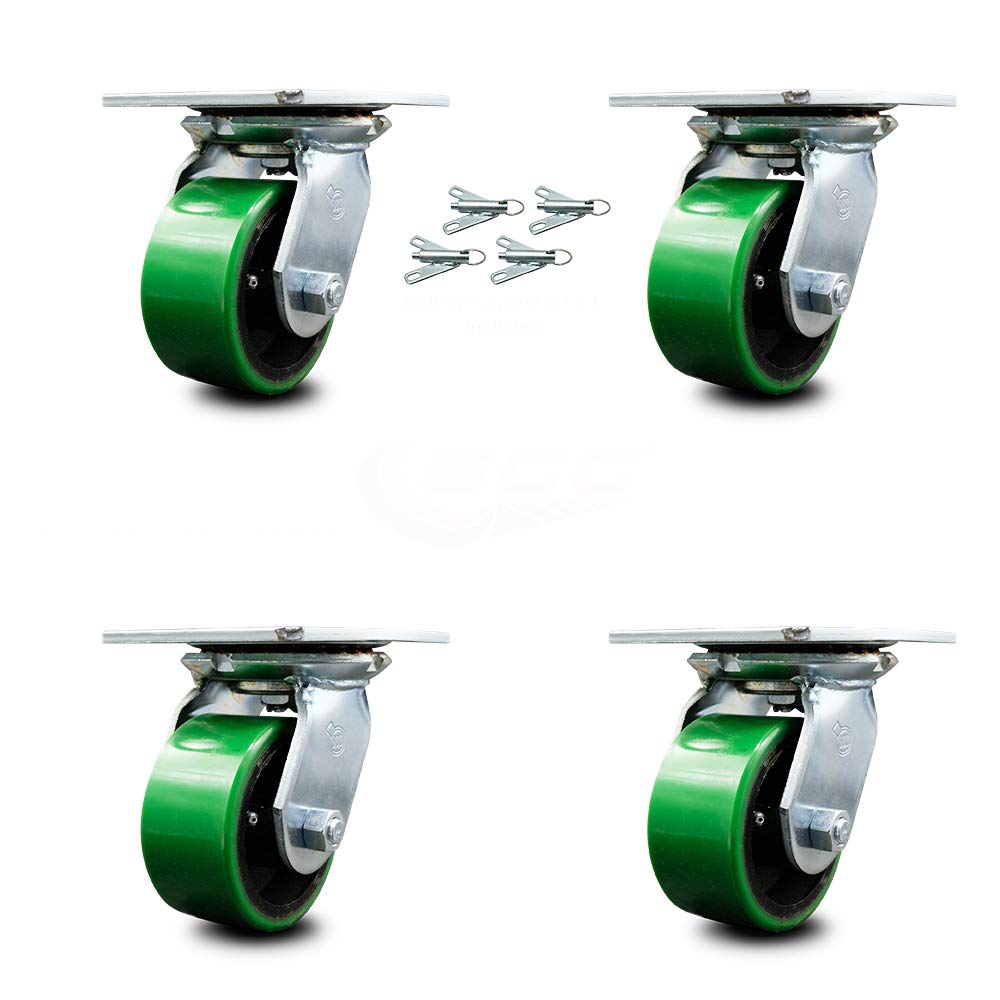 Set of 4 Polyurethane Swivel Casters with Green Wheels K1191
