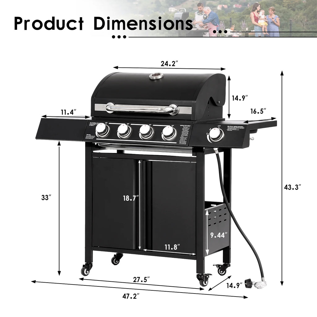 4-Burner Propane Gas Grill with Side Burner V165