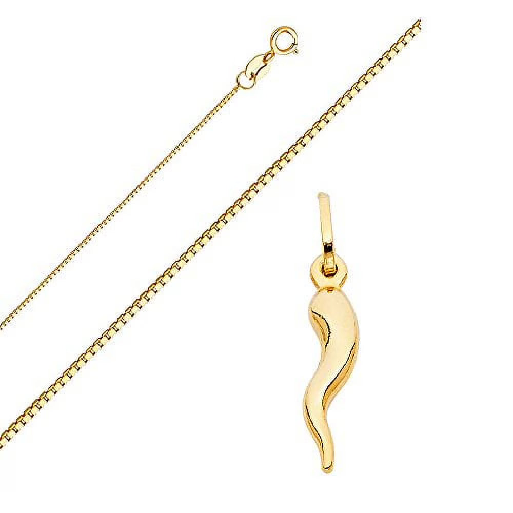 14k Yellow Gold Cornicello Pendant with Box Link Chain Necklace I658653