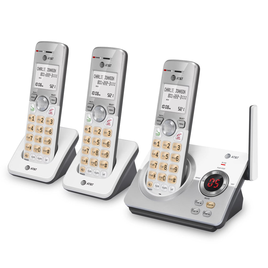 Expandable Cordless Phone with Answering System and Caller ID, 3 Handsets, White/Silver U28994