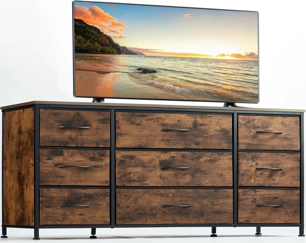 Black 9 Drawer Wide Dresser TV Stand B30456