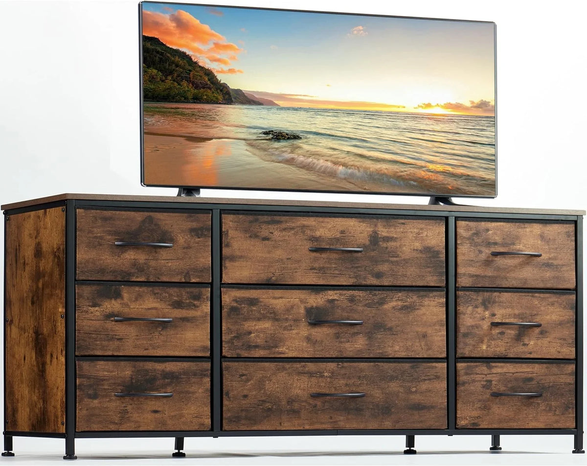 Black 9 Drawer Wide Dresser TV Stand B30456