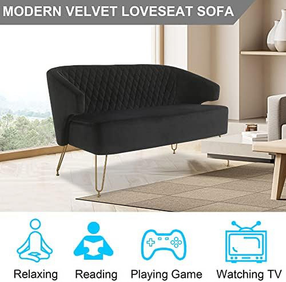 Cashmere Loveseat Sofa with Gold-Finished Metal Legs and 2 Small Pillows N41643