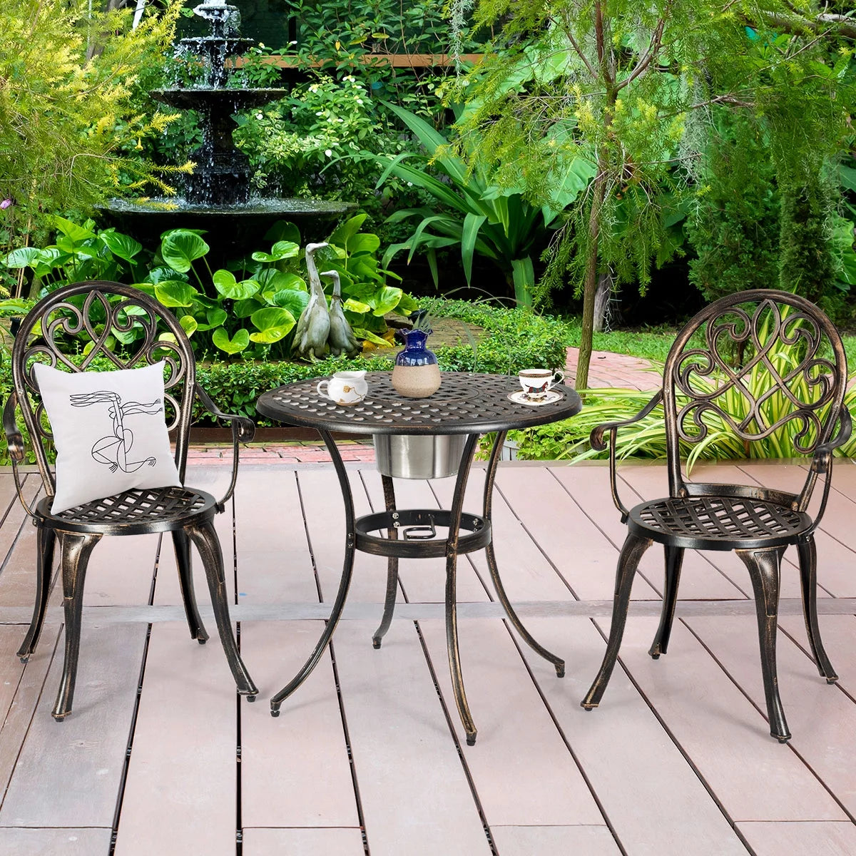 3 Pc Patio Dining Set with Ice Bucket T92343