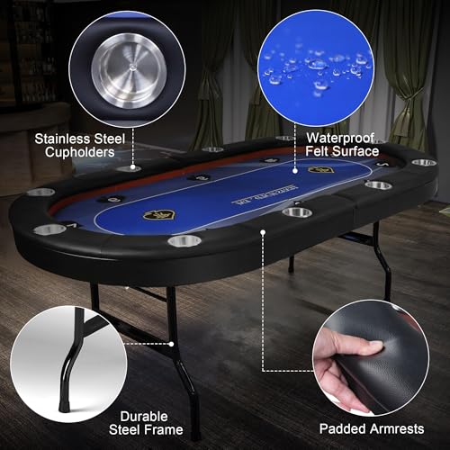 84" Foldable Blackjack Poker Table with Cup Holders W33662