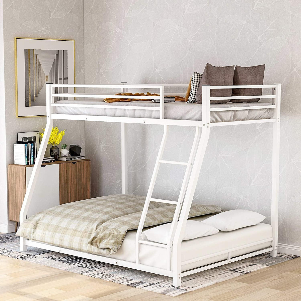Twin Over Twin Low Bunk Bed with Slide and Ladder Grey I77466