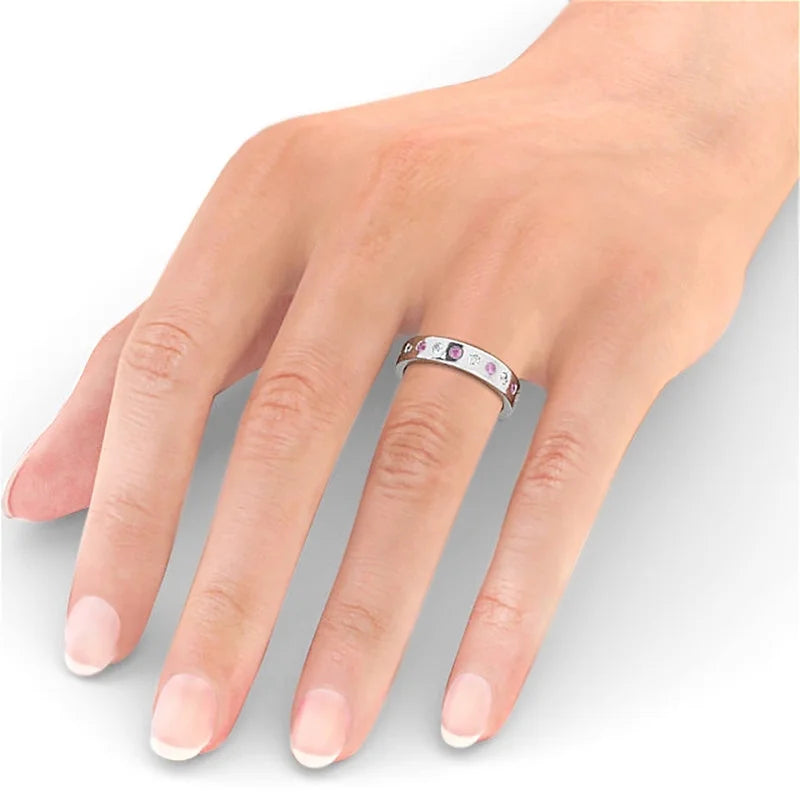 14K White Gold Eternity Band with Pink Sapphire Diamond T1860