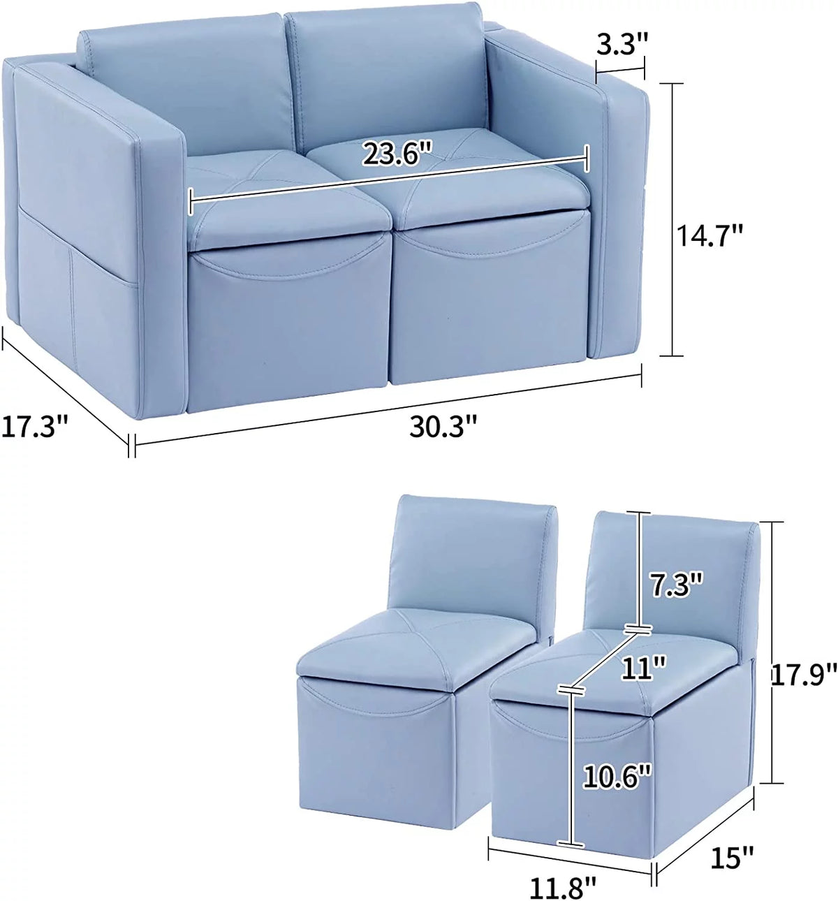 Kids 2-in-1 Sofa Convert to Table & 2 Chairs with Storage Box B580
