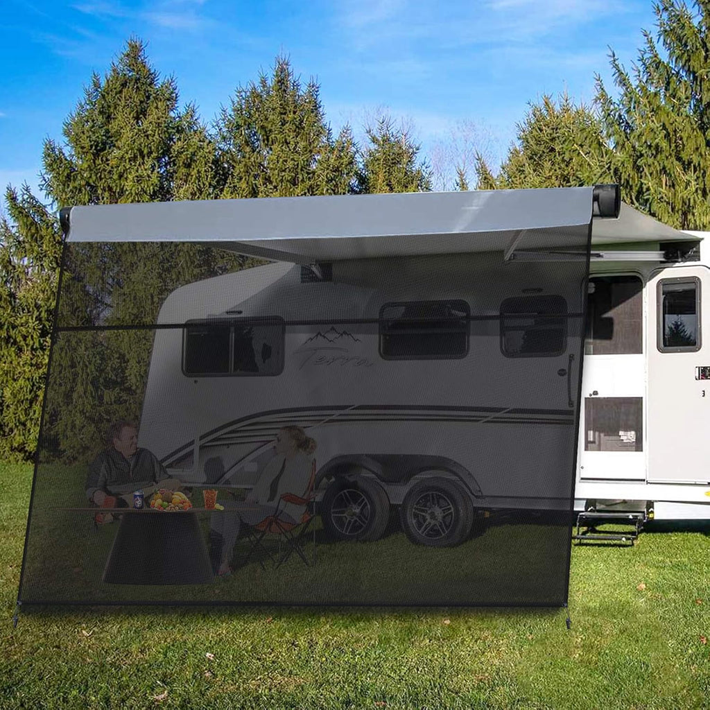 RV Awning Sun Shade Screen with Zipper 15' x 9' Black Mesh J861