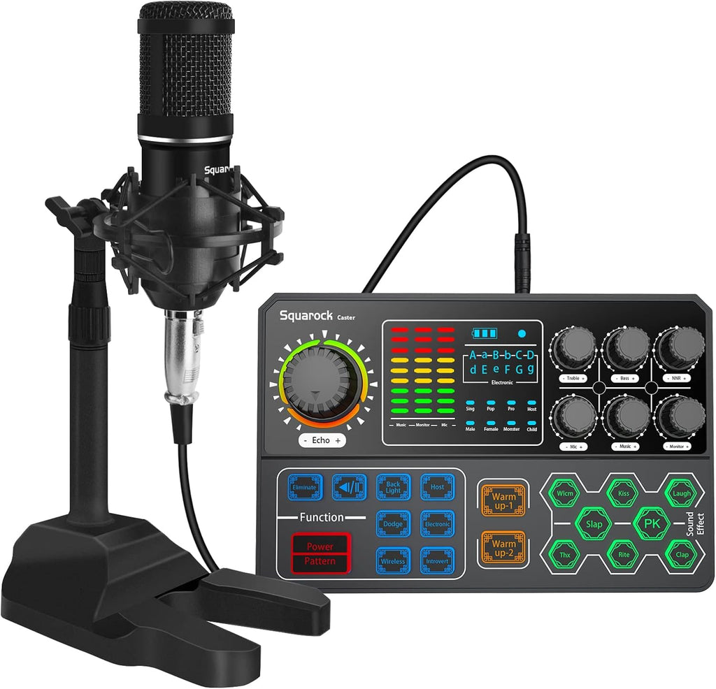 Podcast Equipment Bundle Audio Interface Sound Mixer with 3.5mm Condenser Microphone Stand Set C695