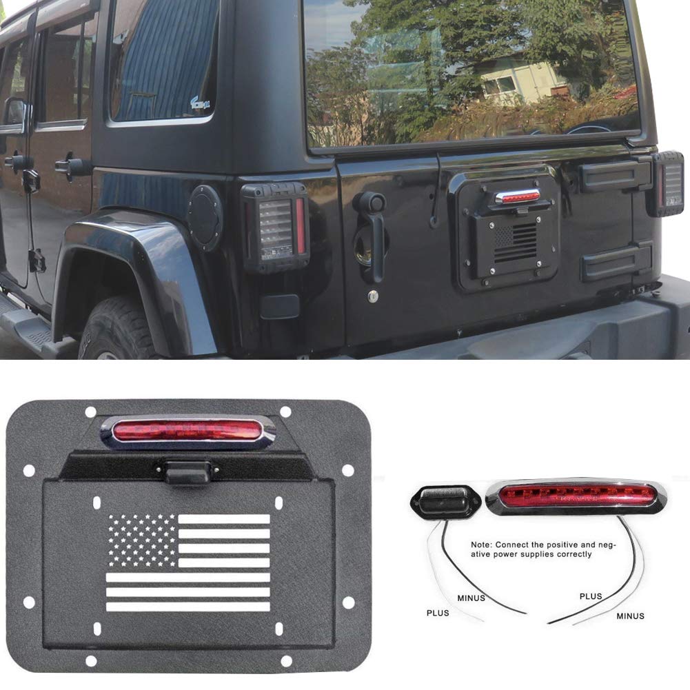 Spare Tire Delete License Plate Relocation Kit with Plate Light and Third Brake Light for Wrangler JK JKU Pack of 2 T94462