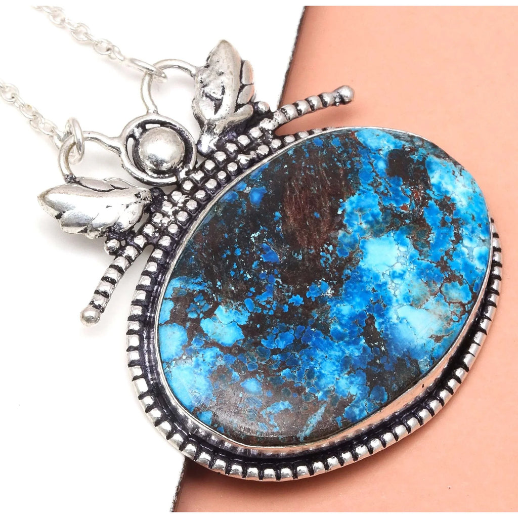 Azurite Silver Sterling Gemstone Beads 20" Chrysocolla Round Necklace Q88558