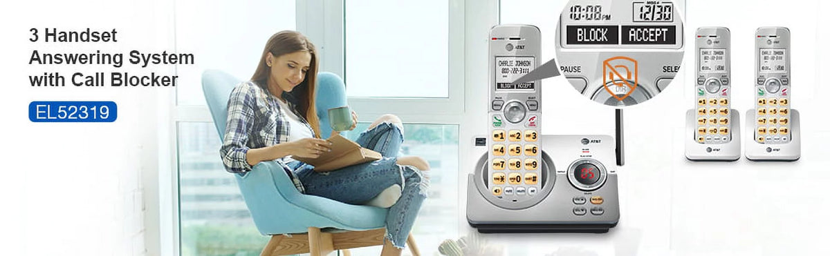 Expandable Cordless Phone with Answering System and Caller ID, 3 Handsets, White/Silver U28994