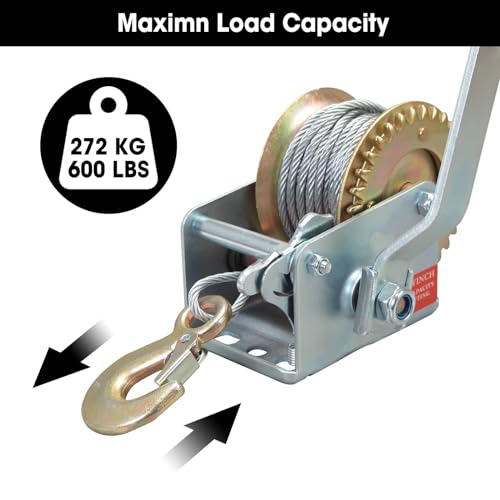 600lbs Capacity Manual Hand Crank Winch with 26.3FT Steel Cable L658