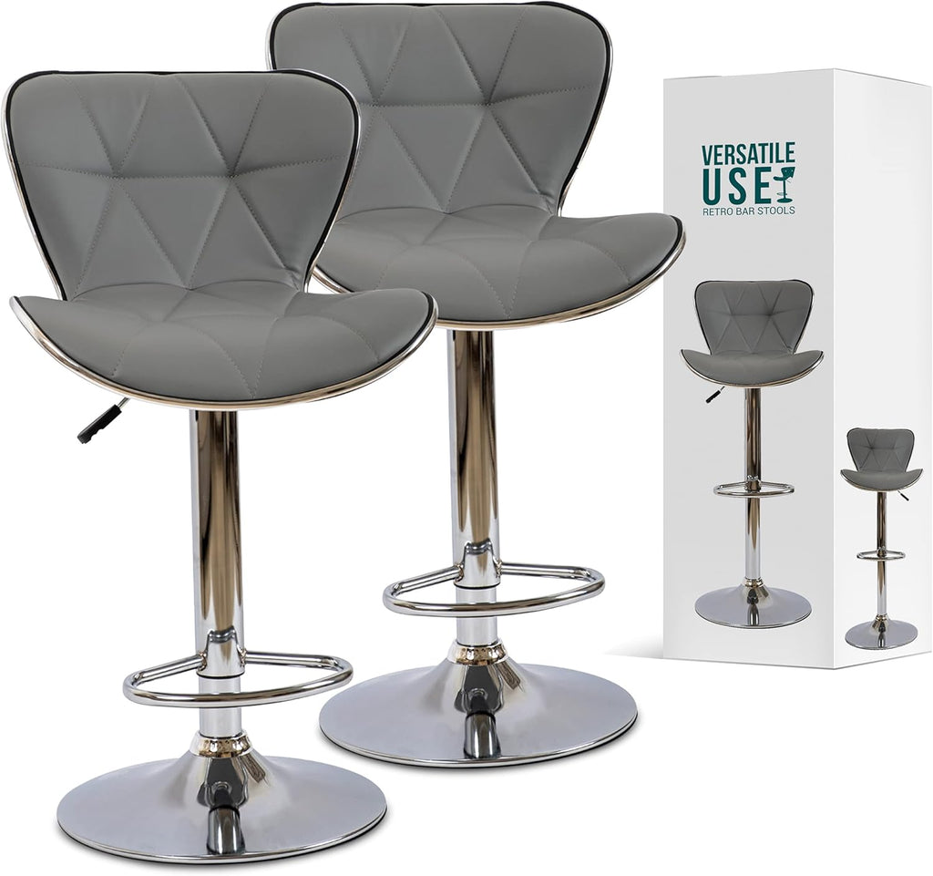 Adjustable Black Bar Stool Set of 2 with Polished Chrome Swivel Base F591