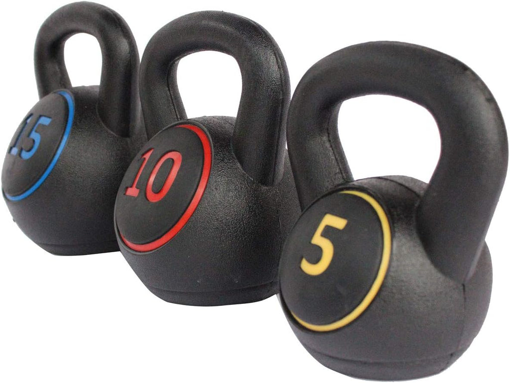 3-Piece Kettlebell Weight Set with 5lb, 10lb, 15lb Weights and Base Rack C6149