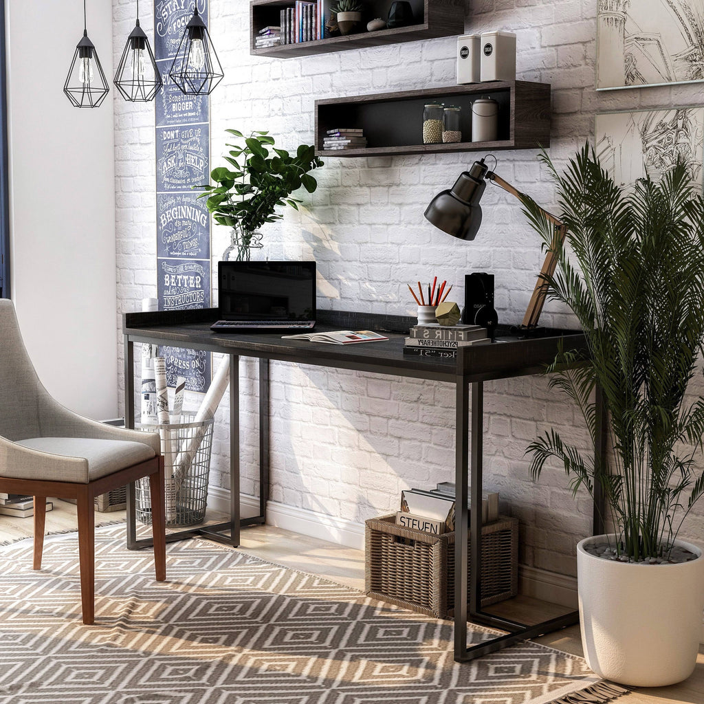 Black Industrial Computer Desk with USB Port V129