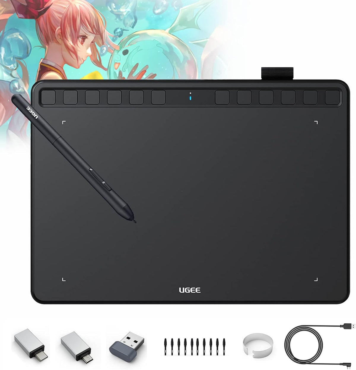 10x6 Inch Wireless Graphics Drawing Tablet with 12 Hot Keys & 8192 Levels Battery-Free Stylus K2799