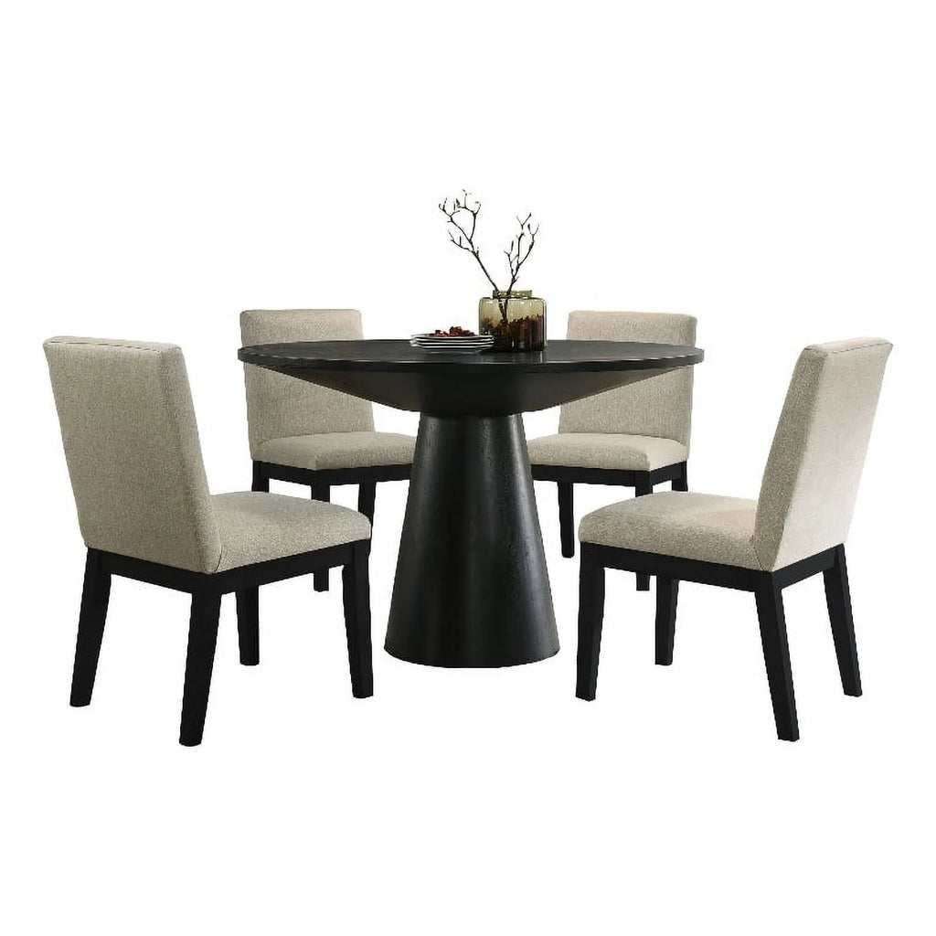 Black Wood 5 Pc Round Dining Table Set with Chairs D664799