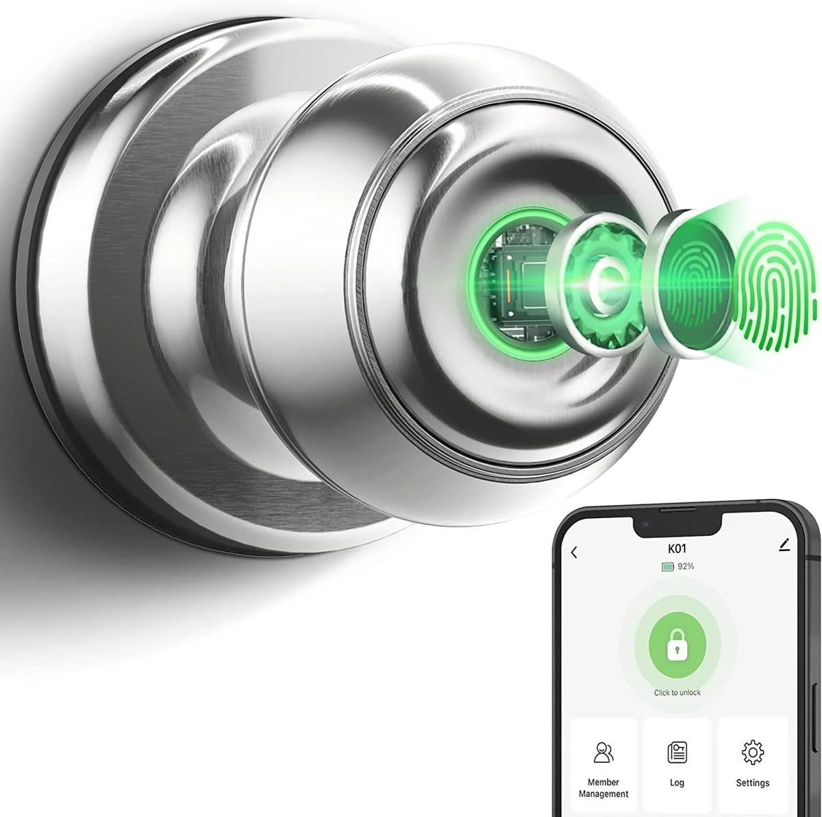 Smart Fingerprint Door Lock with App Control, Black F342