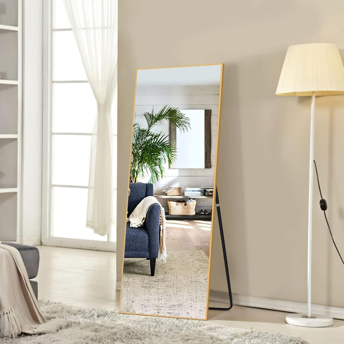 Gold Aluminum Alloy Frame Full Length Floor Mirror N18615