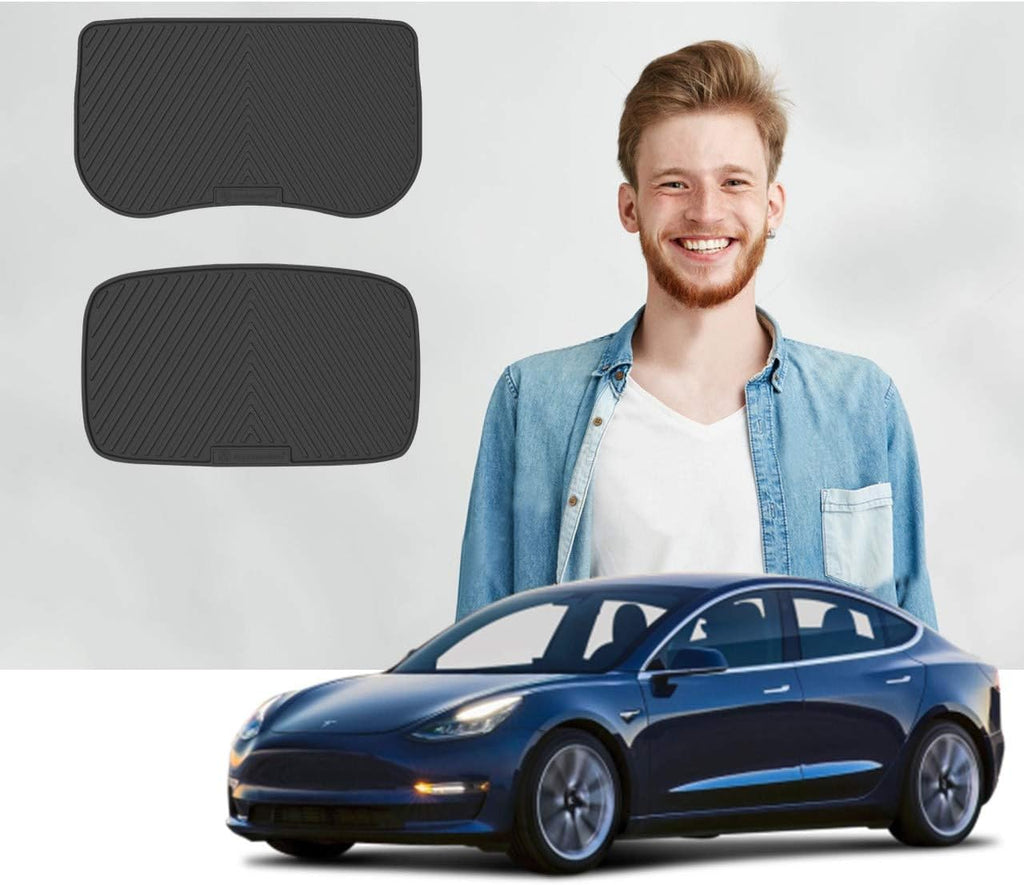 Front Trunk Mat + Storage Mat All Weather Mats (2pcs) (Black) Pack of 2 P8243