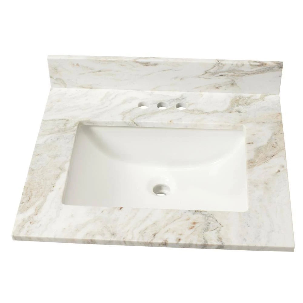 Marble Single Sink Vanity Top with White Sink S869638