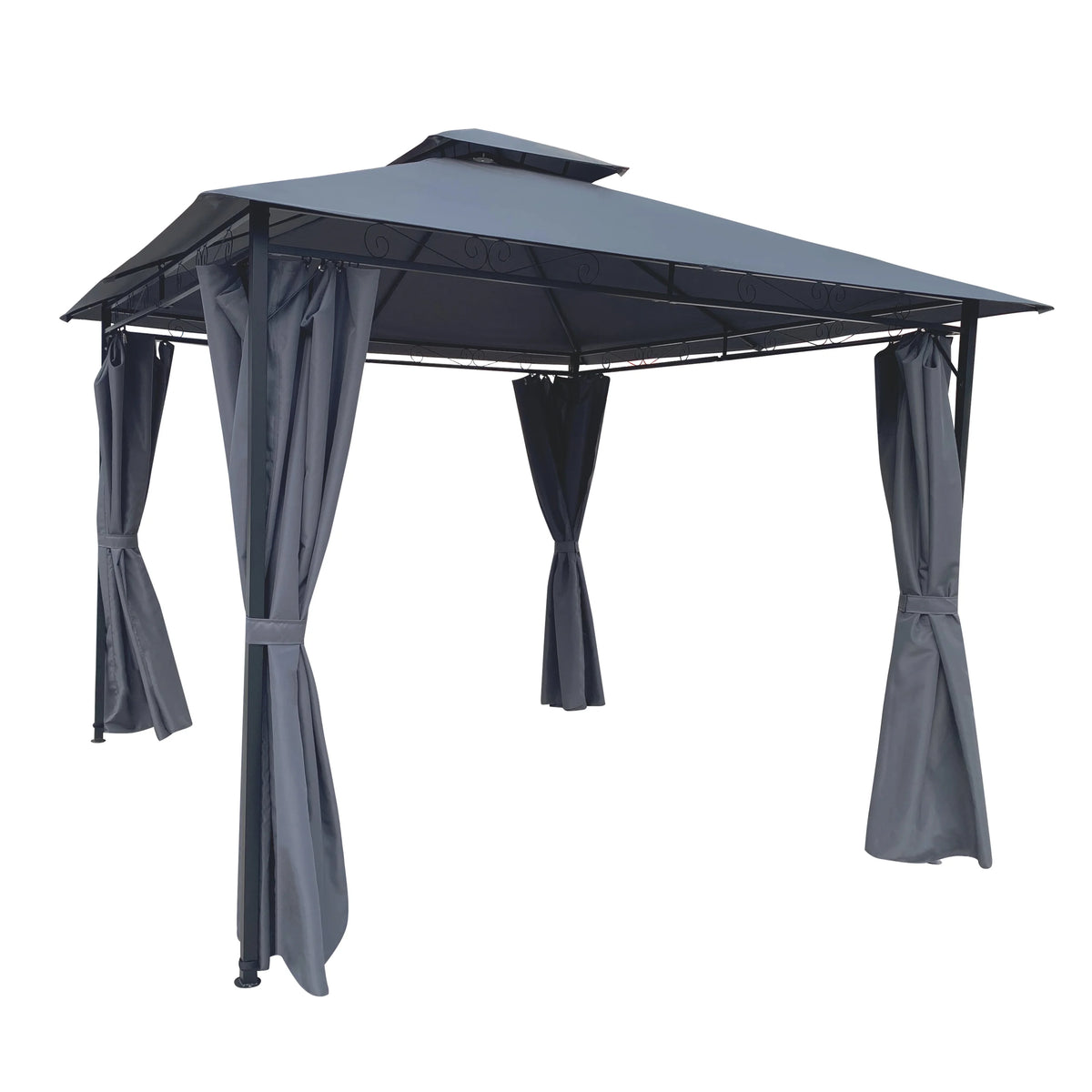 Gray Gazebo Canopy With Curtains Z407964