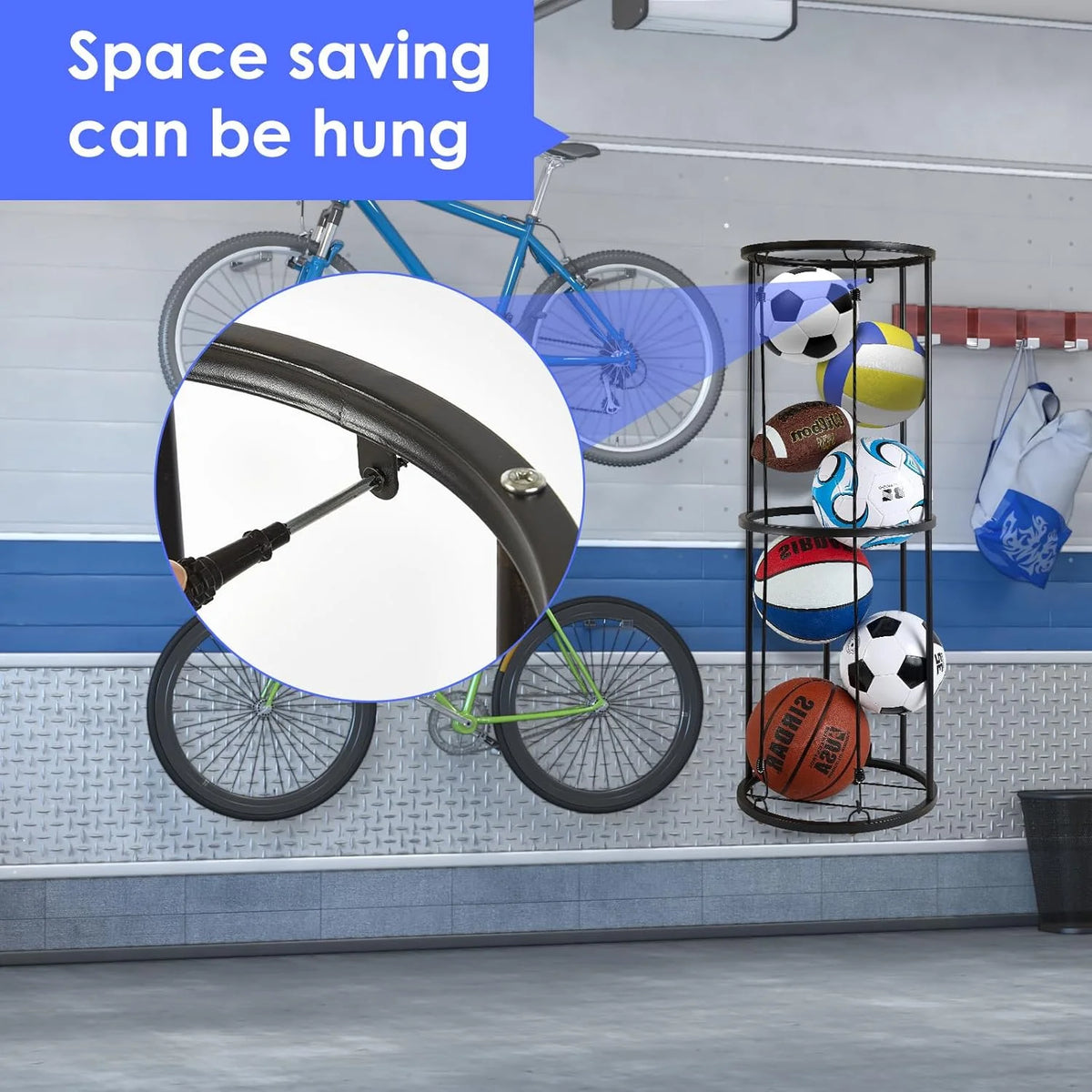 Wall-Mounted Vertical Ball Storage Rack for Basketball, Soccer, Volleyball, Football M2618